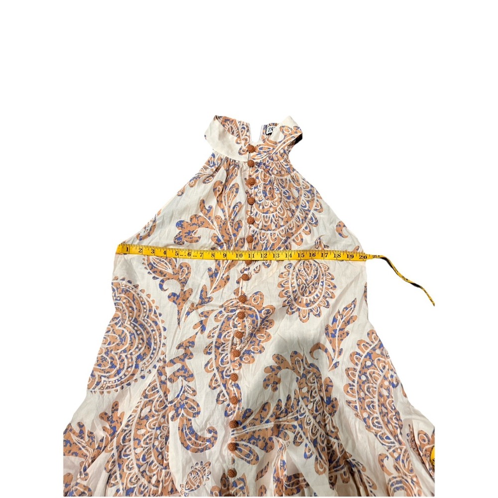 Zara‎ Dress Ivory Cream Tan XXL paisley Belted Dress Halter Neck New - Picture 4 of 7